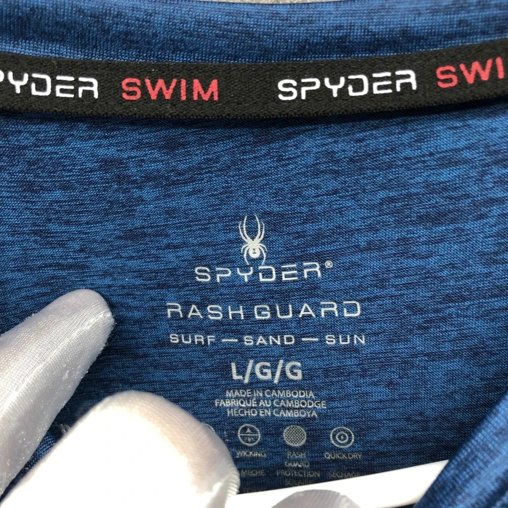 Spyder Swim Rash Guard Shirt Mens Large Blue Heathered Long Sleeve UPF 50 Surf